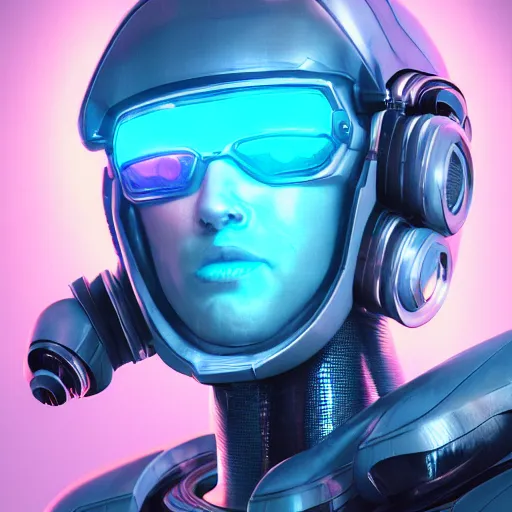 Image similar to cyberpunk concept cool cyborg bot, cinema 4 d, galaxy, ufo, space sci - fi, wearing vr goggles, illustration, portrait, pastel neon textured background night, trending on artstation, greg rutkowski, octane rendered, 1 2 k, detailed,