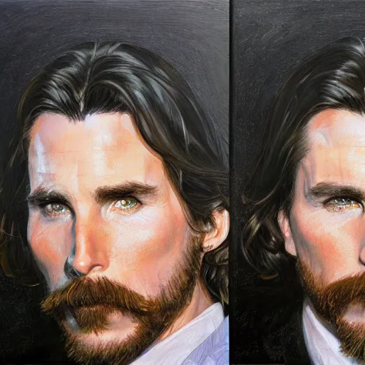 Image similar to Front and side portrait of Christian Bale by Donato Giancola