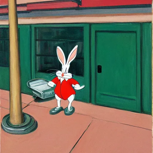 Prompt: bugs bunny drunk in an alley by Edward hopper