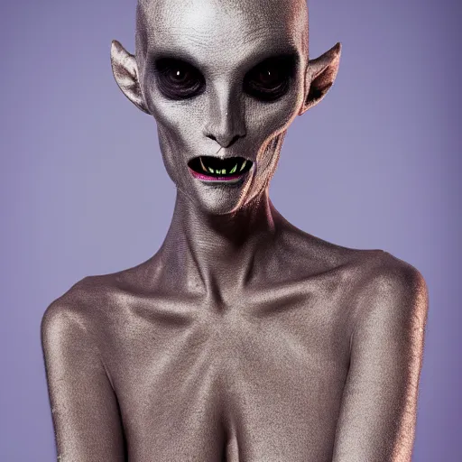 Image similar to shapeshifting space alien horror as a fashion model, 8 k fashion photography, soft lighting