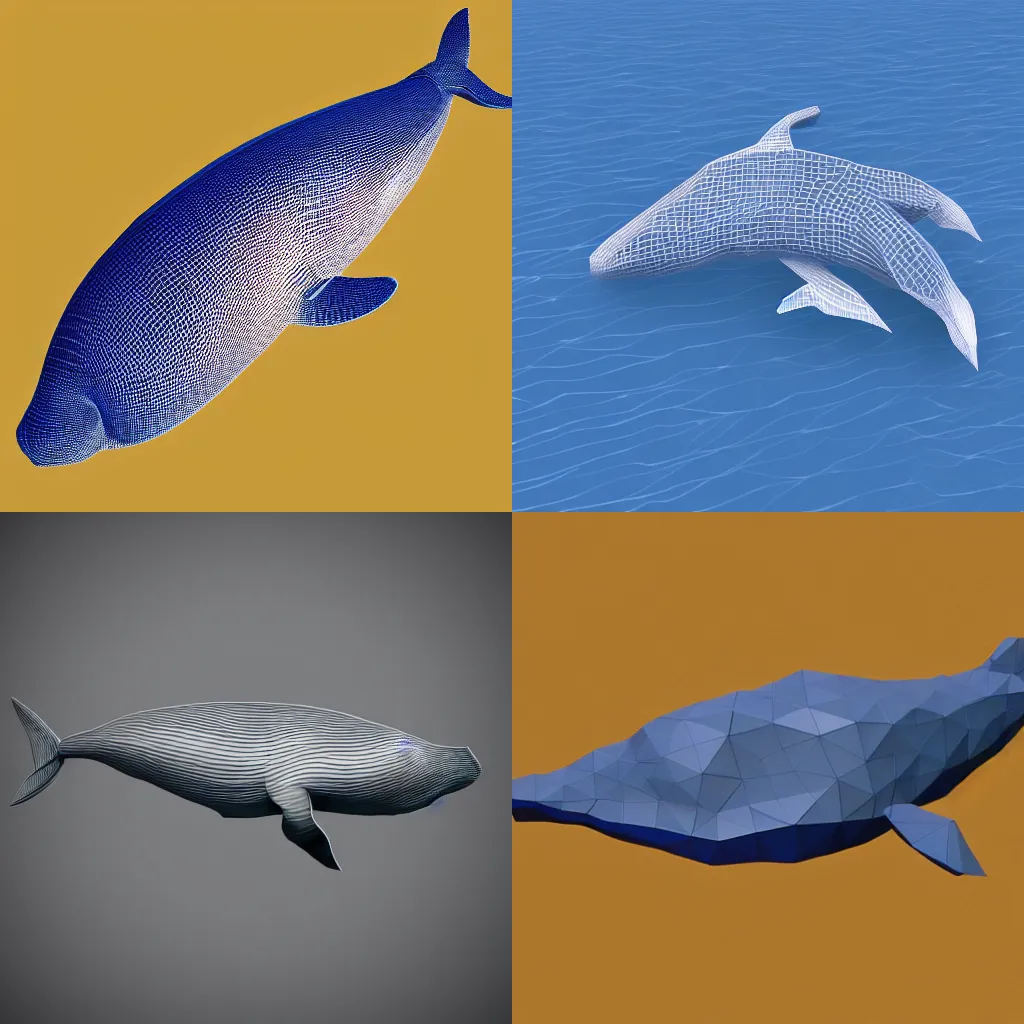 Prompt: whale in ocean, low poly 3D model, cell shading