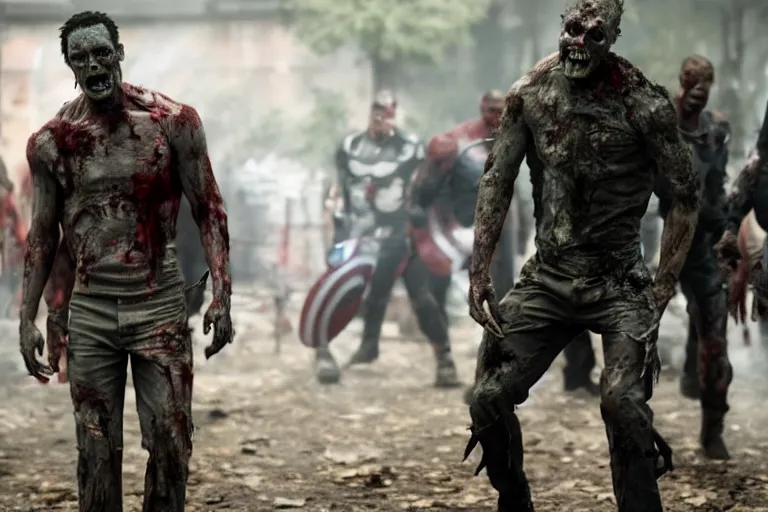 Prompt: film still of zombie zombie Sam Wilson as a zombie in new avengers movie, 4k