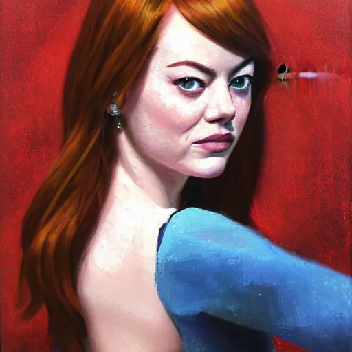 Image similar to emma stone, chthonic portrait, by shulzhenko, nikolay kopeykin, lozhkin, vdovenko, oil painting art