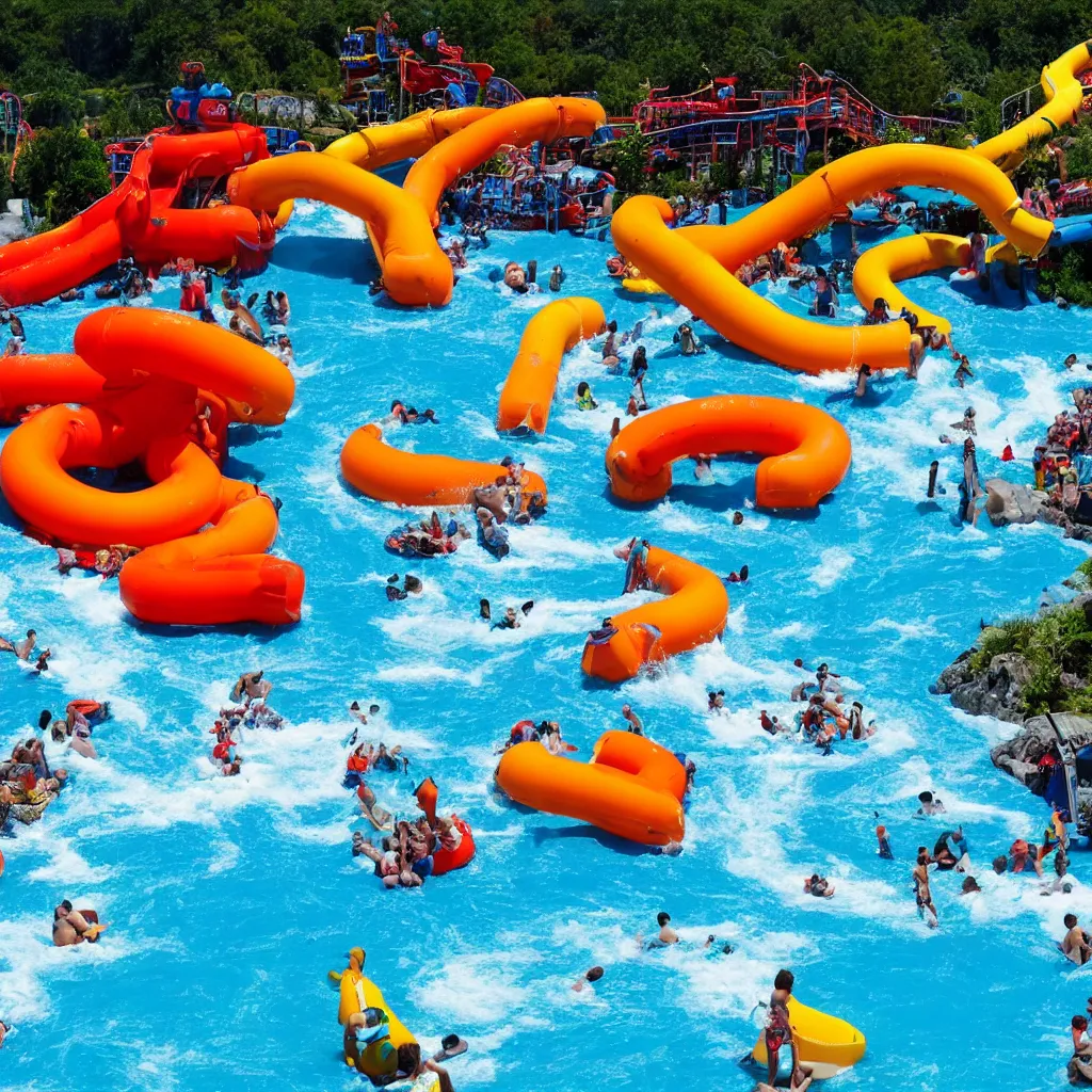 Image similar to an inflatable volcano erupting with water, Water park, wild rivers, raging waters, vacation photo