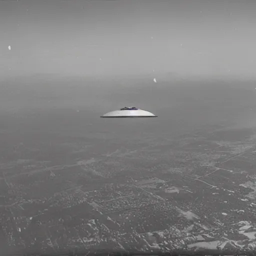 Image similar to a ufo seen from an aeroplane, vintage photo, old, grainy, sepia