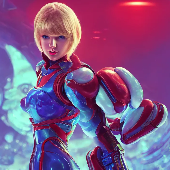 Image similar to portrait of Taylor Swift as SAMUS. HD, 4K. intricate abstract. intricate artwork. by Tooth Wu, wlop, beeple, dan mumford. octane render, trending on artstation, greg rutkowski very coherent symmetrical artwork. cinematic, hyper realism, high detail, octane render, 8k, iridescent accents