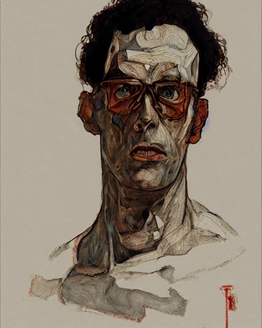 Image similar to portrait of mr. t - rex egon schiele in the style of greg rutkowski