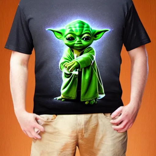 Prompt: a baby yoda print shirt, photo studio, commercial photo, artstation trend, hdr