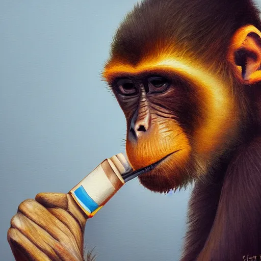 Image similar to monkey smoking weed, cinematic, 4 k, oil painting