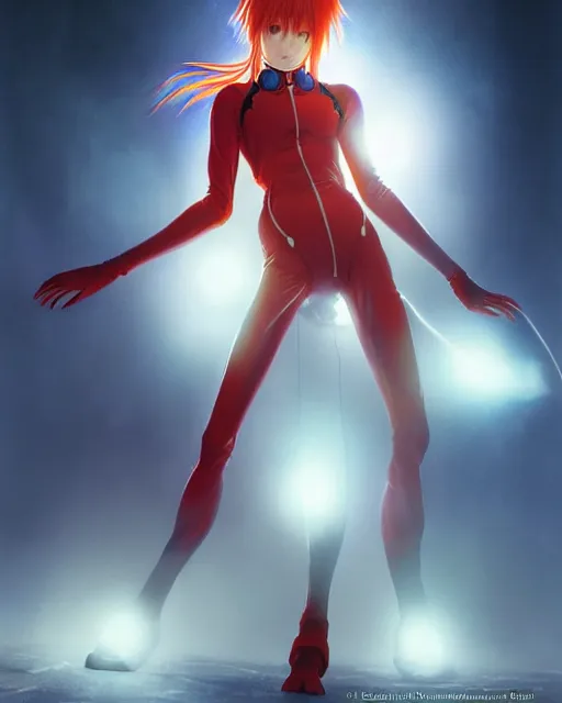 Prompt: asuka langley soryu wearing plugsuit, award winning photograph, radiant flares, realism, lens flare, intricate, various refining methods, micro macro autofocus, evil realm magic painting vibes, hyperrealistic painting by michael komarck - stephen gemmell