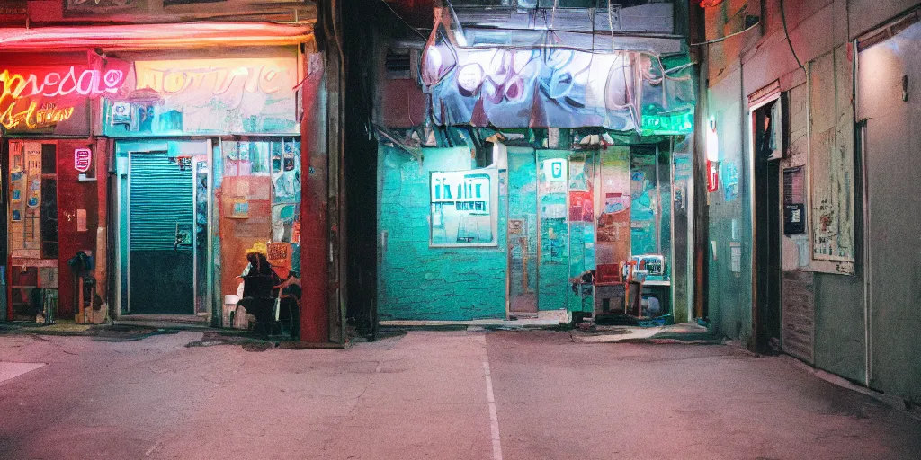 Prompt: portra 800 neon street photography