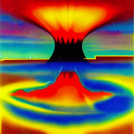 Prompt: nuclear explosion, vibrant colors, bottom up