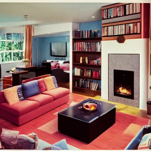 Prompt: the typical american living room from 1 9 8 5