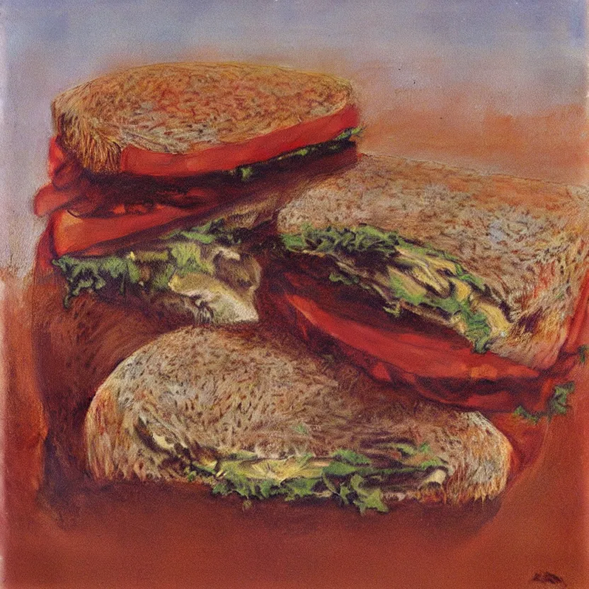 Image similar to a sandwich, painted by zdzisław beksinski