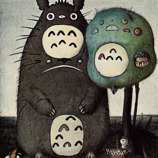 Prompt: my neighbor totoro by hieronymus bosch