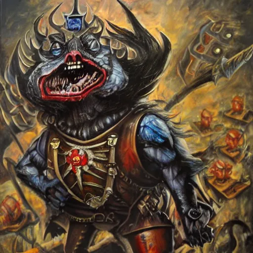 Image similar to donald trump as a vermin from warhammer, hyperdetailed painting