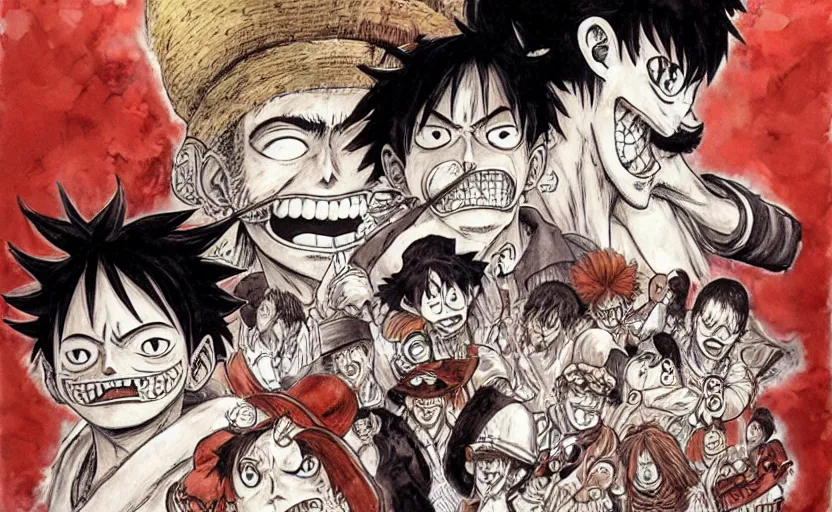 Image similar to [ luffy mustache ] ( by kim jung gi ) ( by kentaro miura )