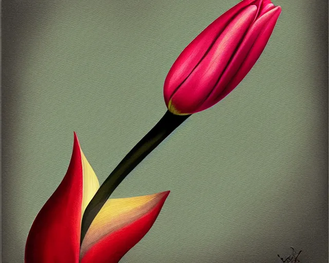 Prompt: rule of thirds the tulip, an ultrafine detailed painting by rafal olbinski, behance contest winner, pop surrealism, detailed painting, very detailed, minimalist, skeuomorphic, airbrush art