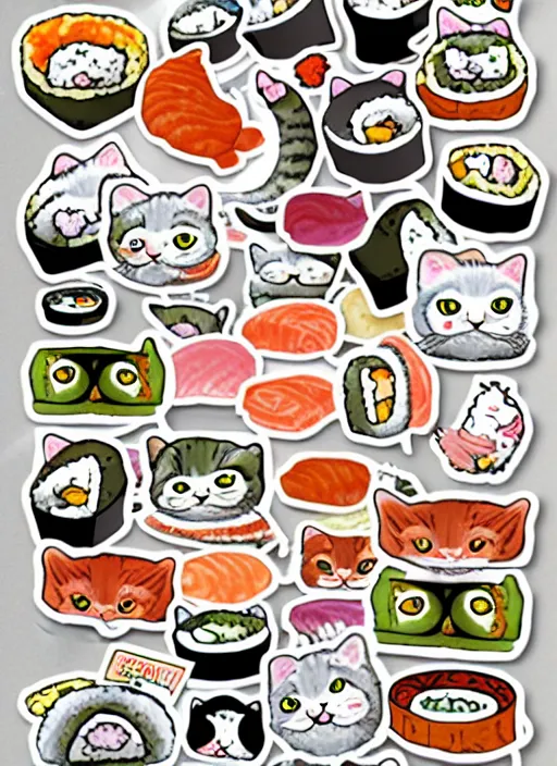 Image similar to cats and sushi sticker sheet