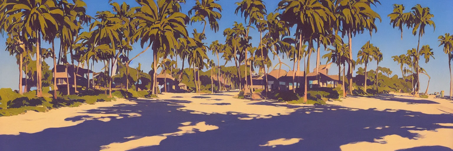 Prompt: summer street near a beach, by Ed Mell