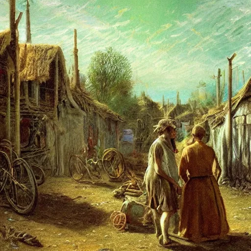 Prompt: jean francois millet as slum neighborhood on lord of the ring, random content position, incrinate contents detail, rgb color