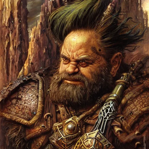 Prompt: art by donato giancola and bayard wu and gustav moreau and wayne barlowe, a fantasy cinematic close up shot of a dwarf berserker, warhammer, dnd, last stand