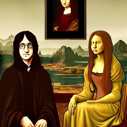 Prompt: A portrait of Harry Potter in the style of The Mona Lisa