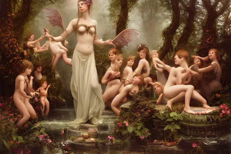 Image similar to the goddess of accordions surrounded by a court of nymphs, by tom bagshaw peter kemp