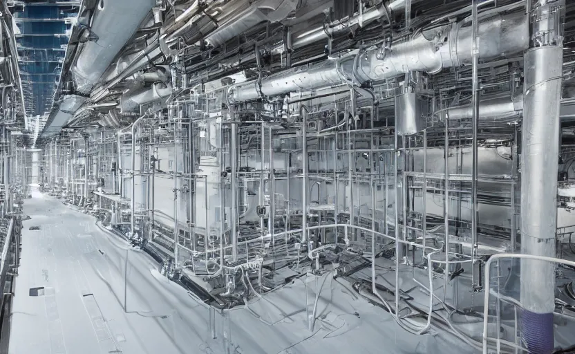 Prompt: An intricate piping and cooling system for anti-matter containment