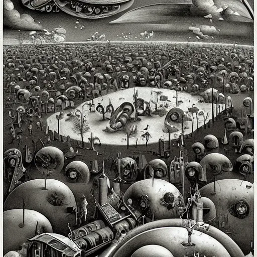 Image similar to the atomic age, detailed illustration surrealism by dariusz klimczak pieter bruegel