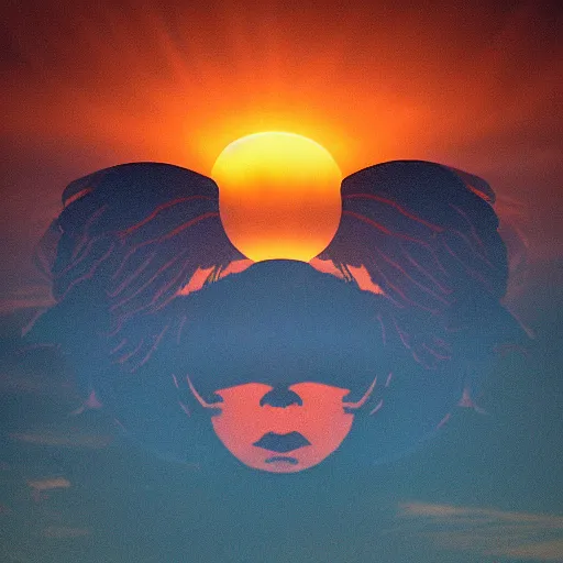 Image similar to sunset clouds in shape of a gigantic angel face