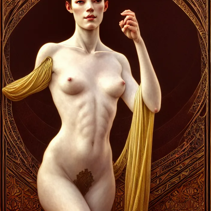 Image similar to ancient queen stoya, symetrical, diffuse lighting, fantasy, intricate, elegant, highly detailed, lifelike, photorealistic, digital painting, artstation, illustration, concept art, 4 k, smooth, sharp focus, art by john collier and albert aublet and krenz cushart and artem demura and alphonse mucha