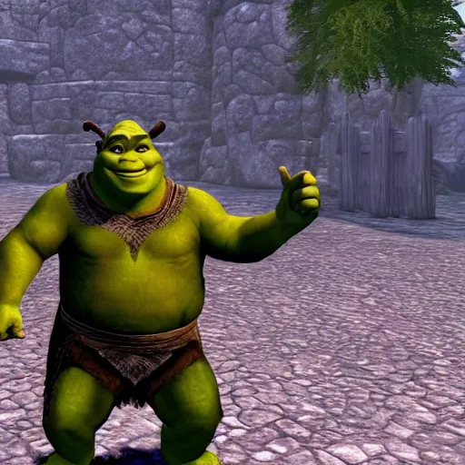 Image similar to shrek in the elder scrolls oblivion