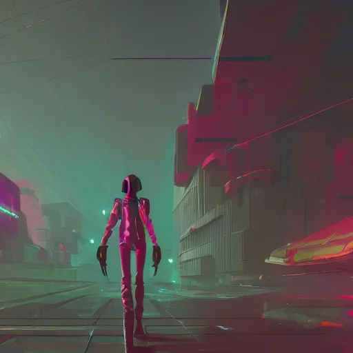 Prompt: cyberpunk hunter walking in the street of venus, global illumination ray tracing hdr fanart arstation concept art, matte, by anton fadeev by beeple and thomas kinkade 4 k, trending on artstation