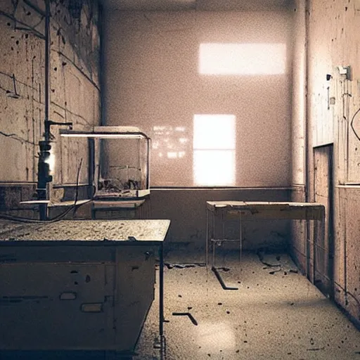 Image similar to “derelict laboratory , neon lighting , broken lights, a body on the floor, muted tones, volumetric lighting, photorealism, high detail, golden ratio, cinematic, octane renderer”