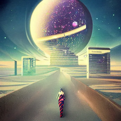 Image similar to surreal aesthetic graphic design illustration, retrofuturism digital art