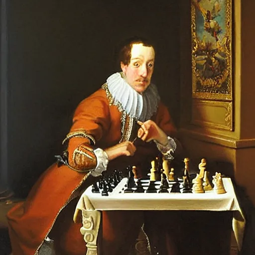 Image similar to robin wiiliams playing chess looking wise, rococo oil painting, highly detailed