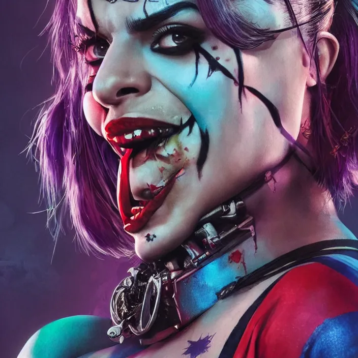 Prompt: portrait of Priyanka Chopra as a harley quinn in Suicide Squad. intricate artwork. by Tooth Wu, wlop, beeple, dan mumford. octane render, trending on artstation, greg rutkowski very coherent symmetrical artwork. cinematic, hyper realism, high detail, octane render, 8k