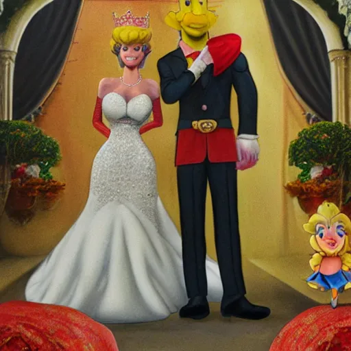 Prompt: super marion and princess peach getting married, highly detailed, by annie leibovitz
