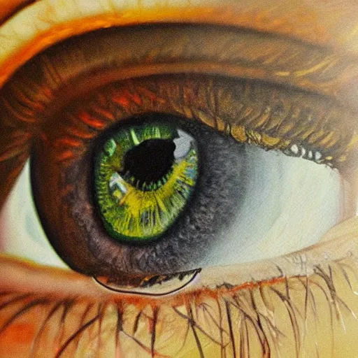 Image similar to a highly detailed photorealistic painting of a human eye
