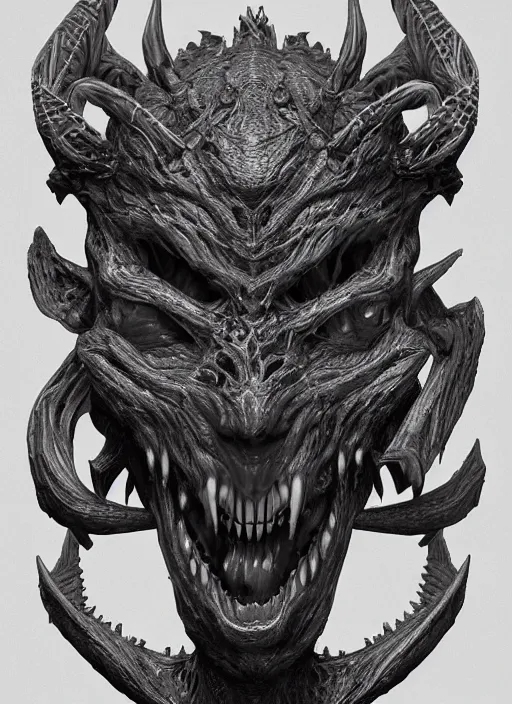 Image similar to a 3 d render of a demonic creature, symmetrical features, detailed, intricate details, dark, atmospheric, hyper - detailed, trending on artstation