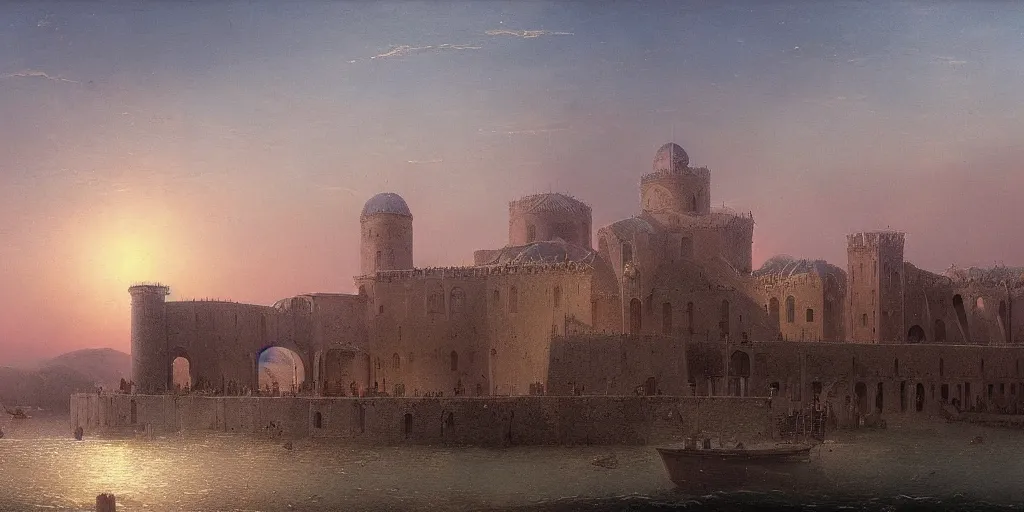 Prompt: A detailed matte painting of of the Ravenna citadel in the 15th century, trending on artstation by Ivan Aivazovsky and Frederic Edwin Church