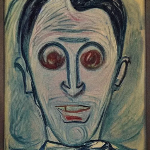 Prompt: the smirk in the style of Edvard Munch