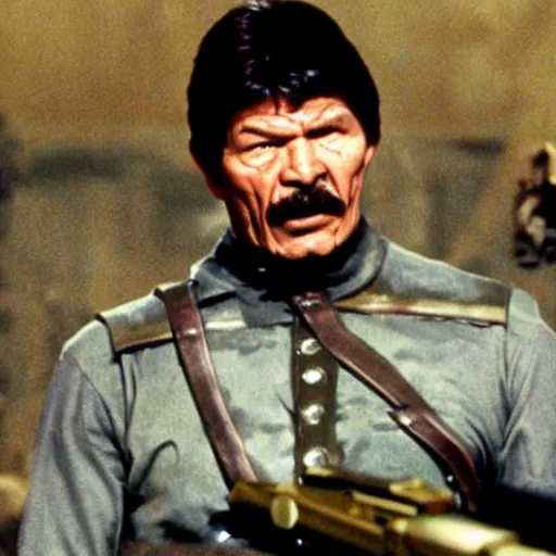 Image similar to Charles Bronson as the Doom slayer, action shot