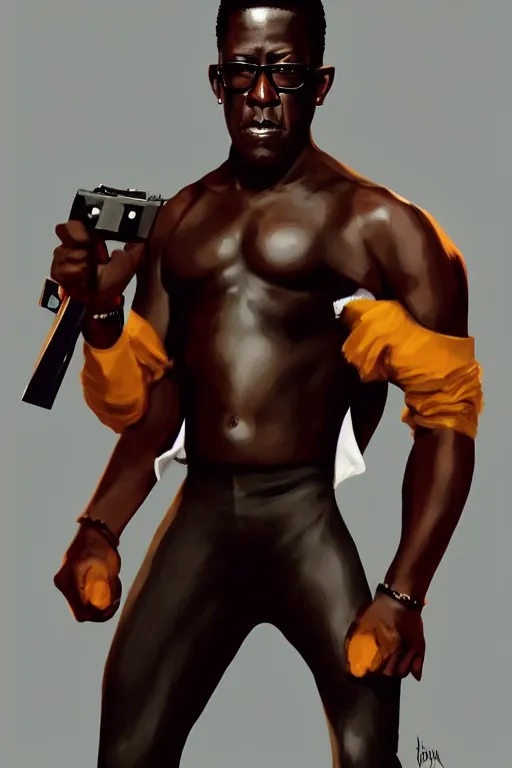 Image similar to full length portrait wesley snipes doing a side kick, digital painting, trending on artstation, concept art, sharp focus, illustration, art by aficionados and leonard and suli beli