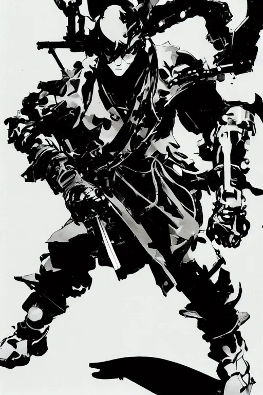 Image similar to silhouette, samurai, hyperchromatic, Handsome, full body by Yoji Shinkawa