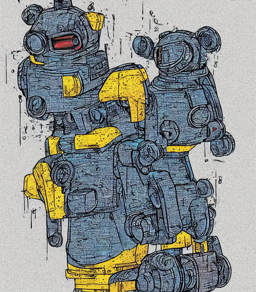 Prompt: ROBOT CAT from GTA [highly detailed] [colored pencil illustration] [screen print] [halftone tshirt design] [4k]