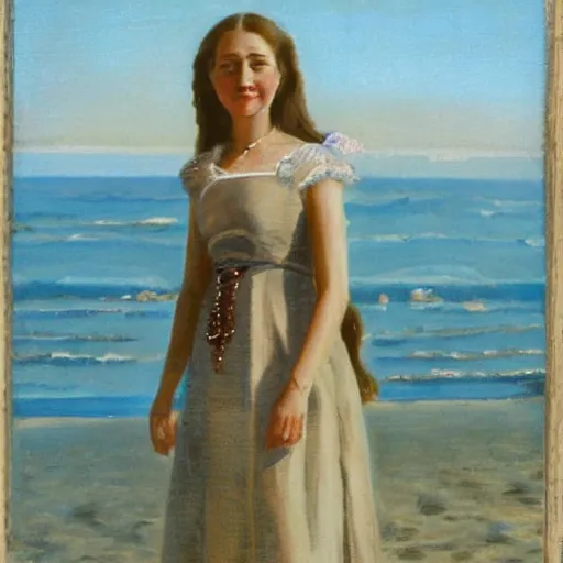 Prompt: Tatiana Nikolaevna in the beach