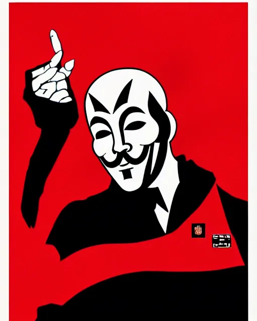 Image similar to anonymous pointing towards viewer in the style of cuban communist propaganda poster art in the year 1 9 8 7 ultra realistic, concept art, intricate details, highly detailed, photorealistic, octane render, 8 k, unreal engine. art by artgerm and magali villeneuve in crimson - black color scheme