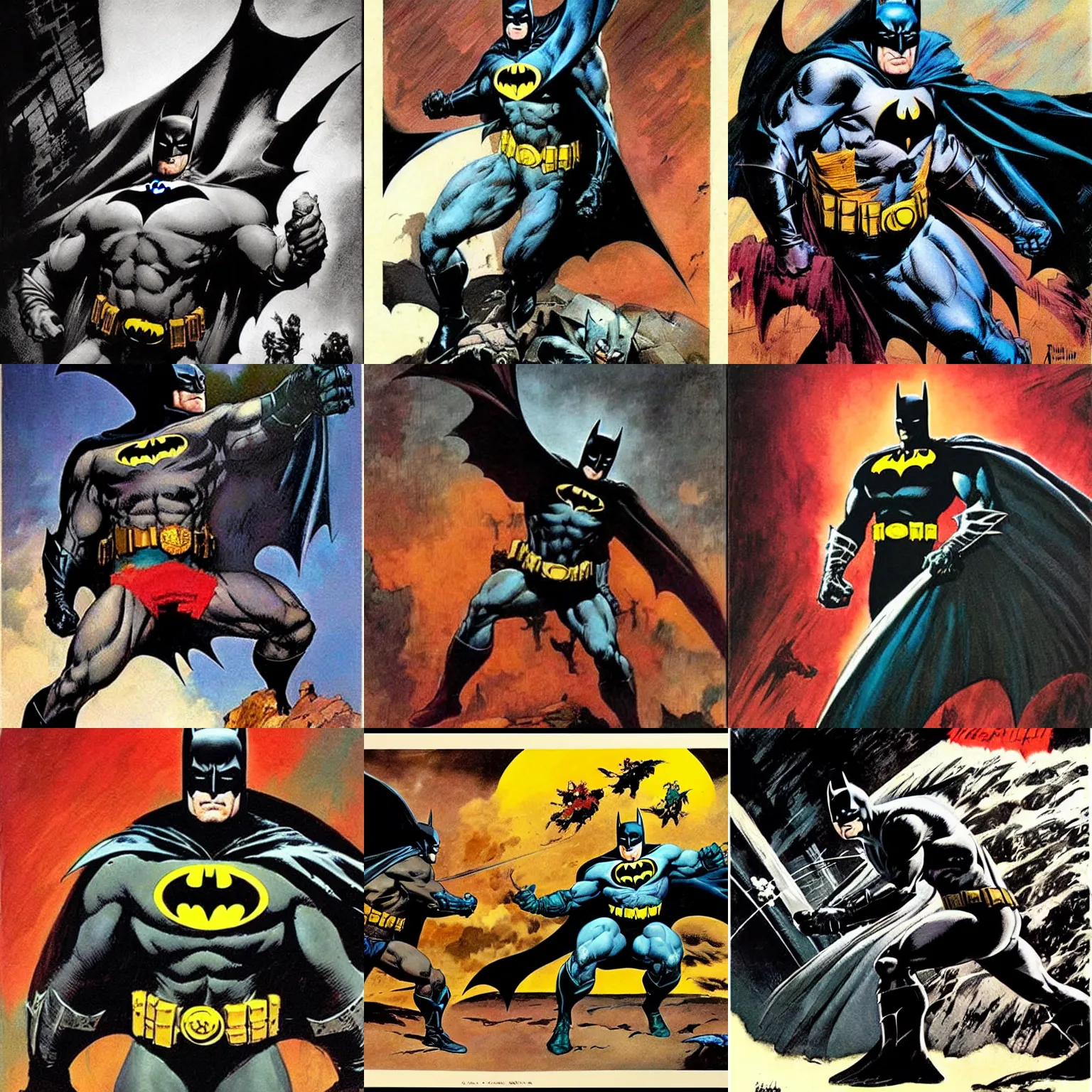 Prompt: batman art frank frazetta